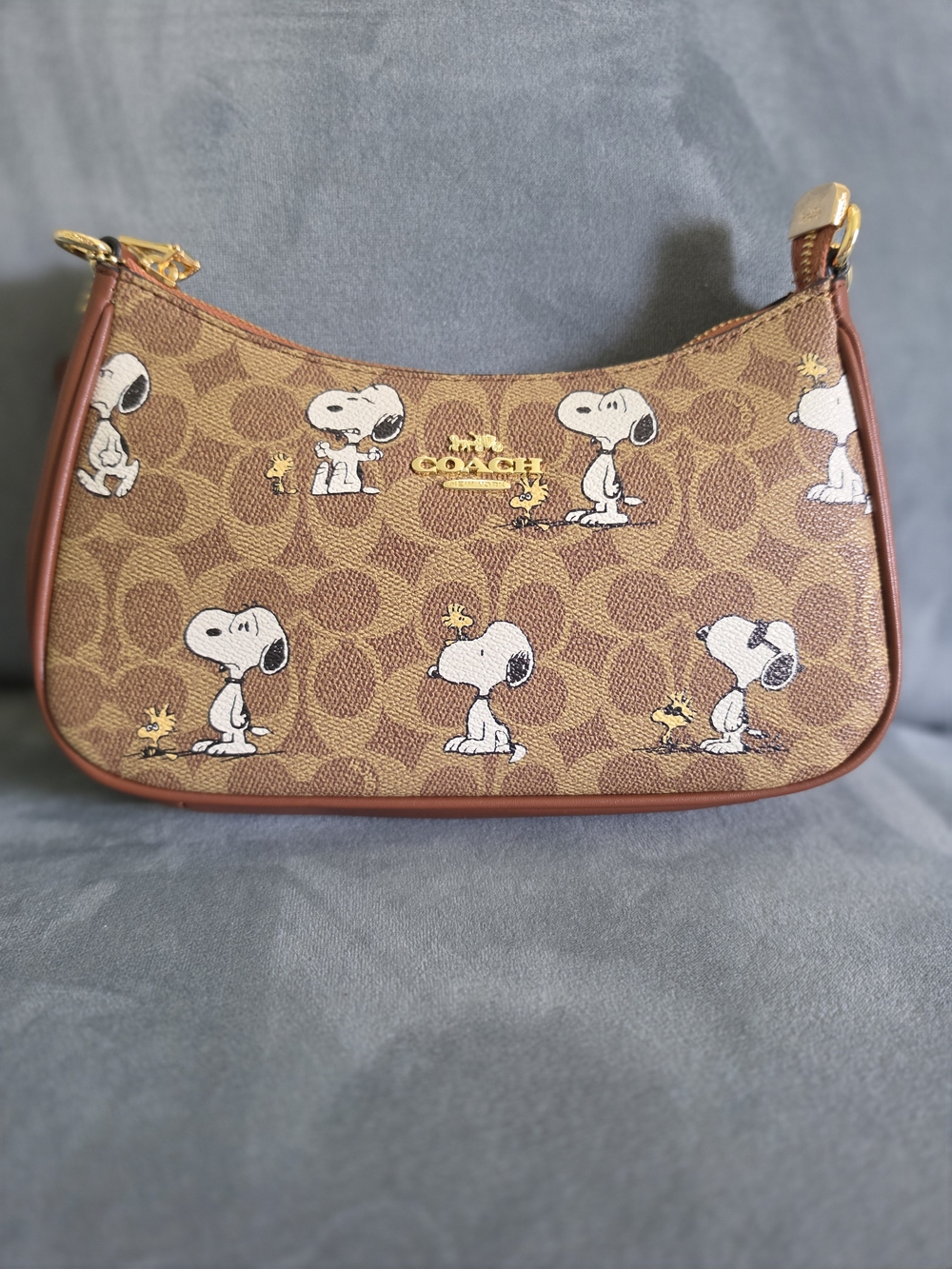Coach x Peanuts Brown Signature Snoopy Print Shoulder Bag